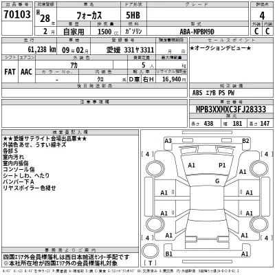 Ford FOCUS  с аукциона в Японии
