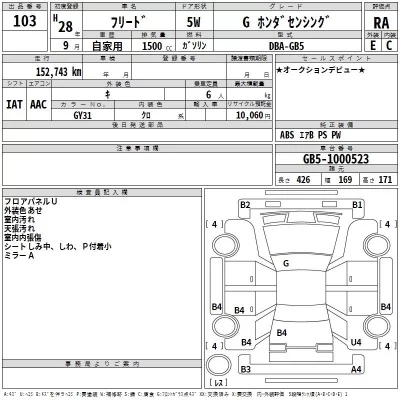 Honda FREED  с аукциона в Японии