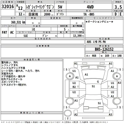 Subaru LEGACY  с аукциона в Японии