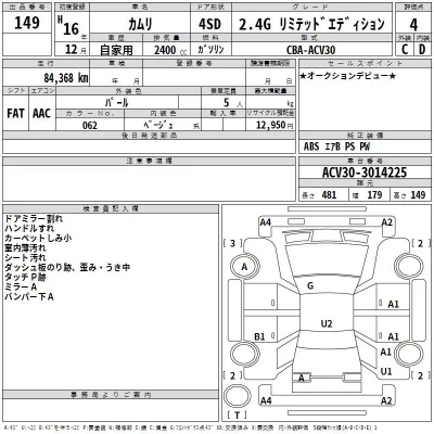 Toyota CAMRY  с аукциона в Японии