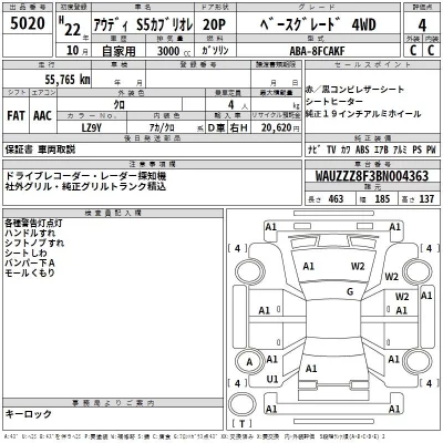 Audi S5  с аукциона в Японии