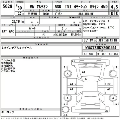 Volkswagen ARTEON  с аукциона в Японии