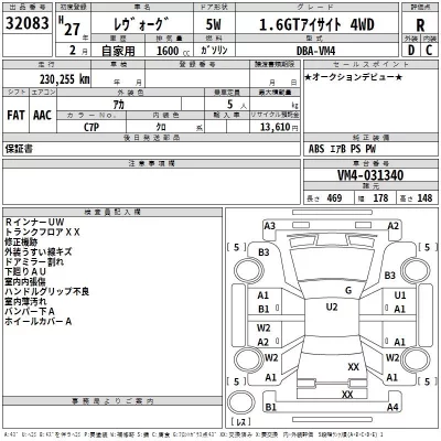 Subaru LEVORG  с аукциона в Японии