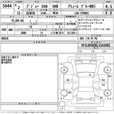 Peugeot 308  с аукциона в Японии