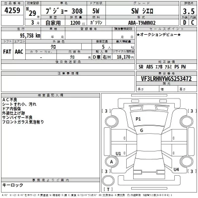 Peugeot 308  с аукциона в Японии