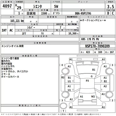 Toyota SIENTA  с аукциона в Японии
