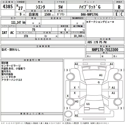 Toyota SIENTA  с аукциона в Японии