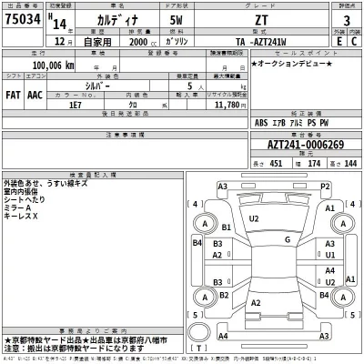 Toyota CALDINA  с аукциона в Японии