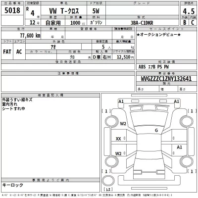 Volkswagen T-CROSS  с аукциона в Японии