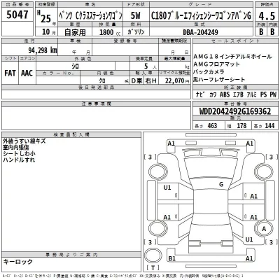 Mercedes-Benz C CLASS WAGON  с аукциона в Японии