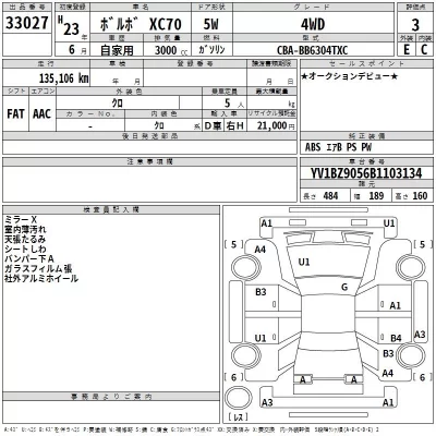 Volvo XC70  с аукциона в Японии