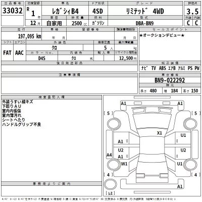 Subaru LEGACY B4  с аукциона в Японии