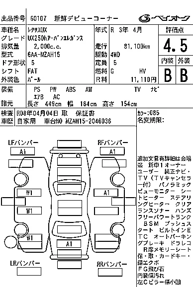 Lexus UX  с аукциона в Японии