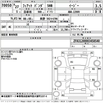 Fiat PANDA  с аукциона в Японии
