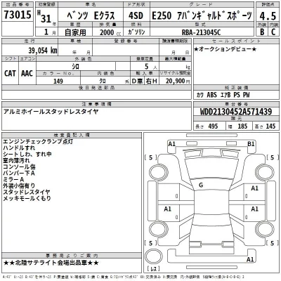 Mercedes-Benz E CLASS  с аукциона в Японии
