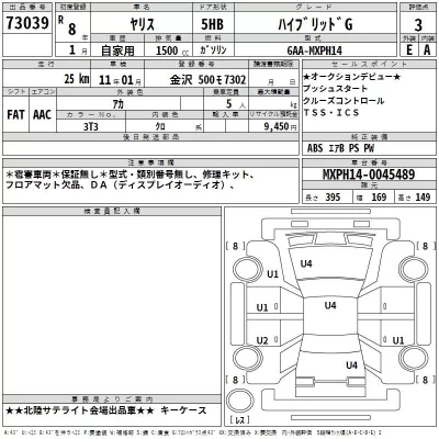 Toyota YARIS  с аукциона в Японии