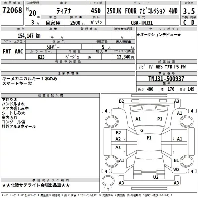 Nissan TEANA  с аукциона в Японии