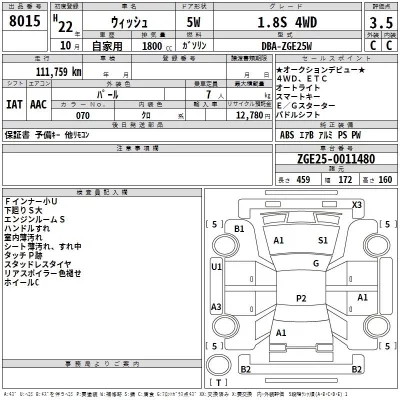 Toyota WISH  с аукциона в Японии