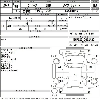 Toyota VITZ  с аукциона в Японии