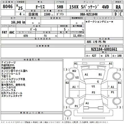 Toyota AURIS  с аукциона в Японии
