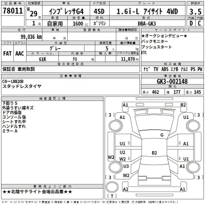 Subaru IMPREZA G4  с аукциона в Японии