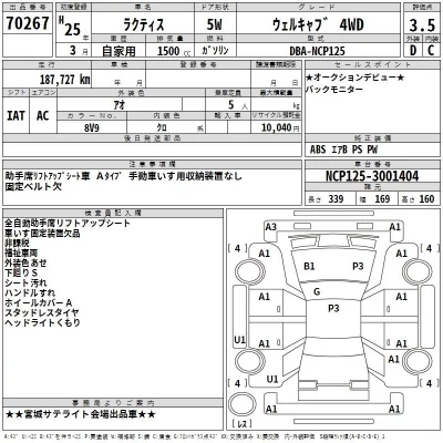 Toyota RACTIS  с аукциона в Японии