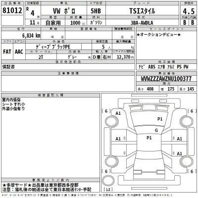 Volkswagen POLO  с аукциона в Японии