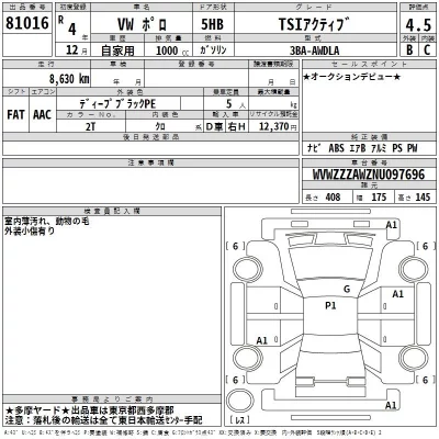Volkswagen POLO  с аукциона в Японии