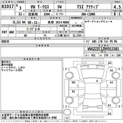 Volkswagen T-CROSS  с аукциона в Японии
