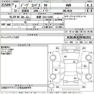 Chrysler JEEP COMPASS  с аукциона в Японии