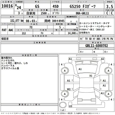 Lexus GS  с аукциона в Японии