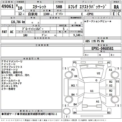 Toyota STARLET  с аукциона в Японии