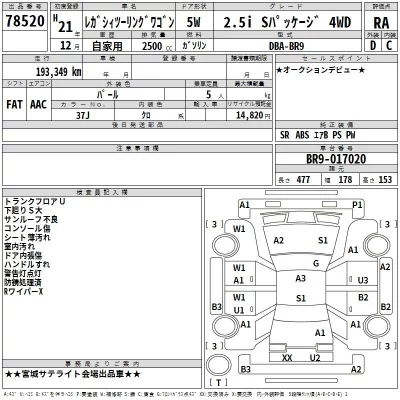 Subaru LEGACY  с аукциона в Японии