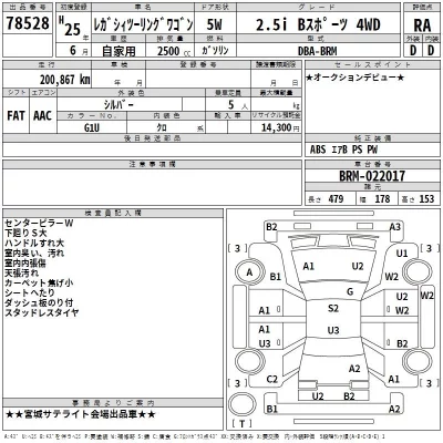 Subaru LEGACY  с аукциона в Японии