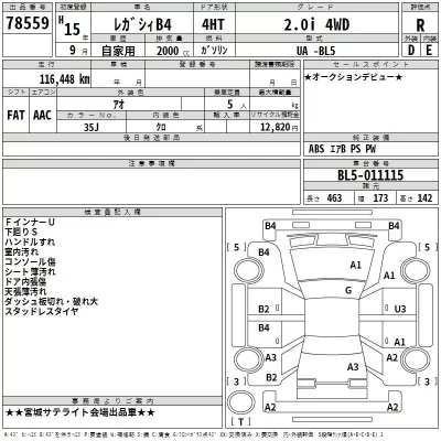 Subaru LEGACY B4  с аукциона в Японии