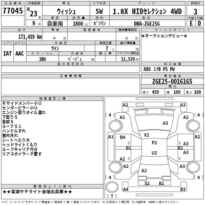 Toyota WISH  с аукциона в Японии