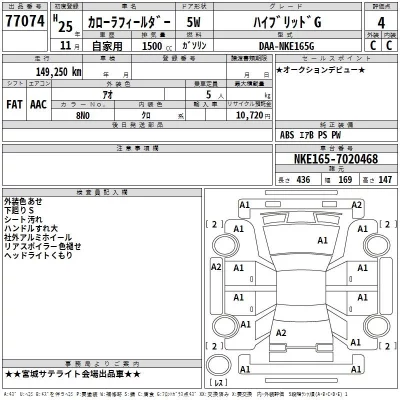 Toyota COROLLA FIELDER  с аукциона в Японии