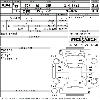Audi A3  с аукциона в Японии