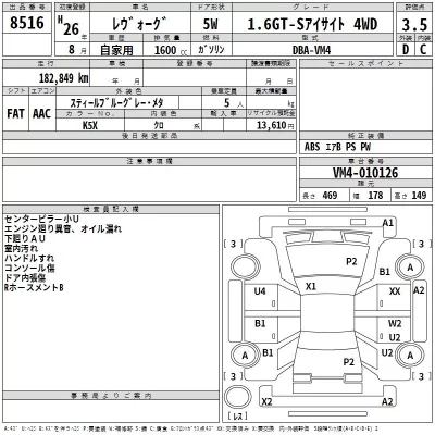 Subaru LEVORG  с аукциона в Японии