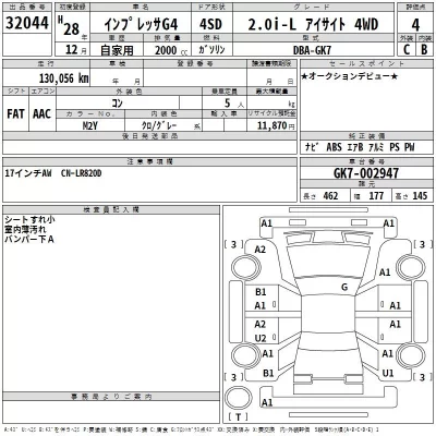 Subaru IMPREZA G4  с аукциона в Японии