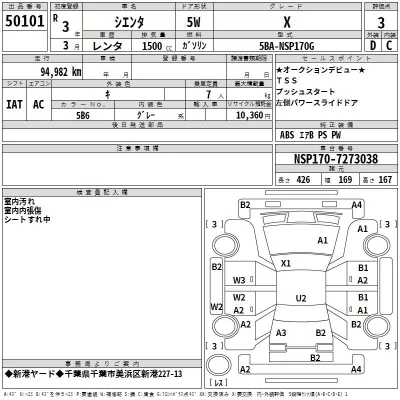 Toyota SIENTA  с аукциона в Японии
