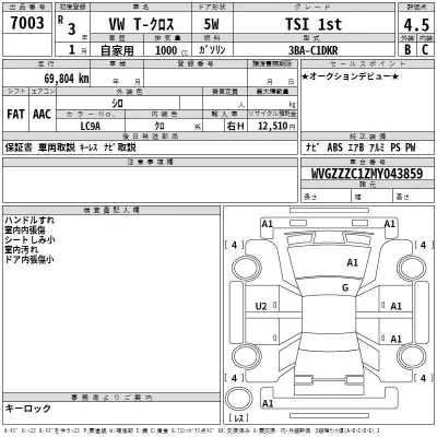 Volkswagen T-CROSS  с аукциона в Японии