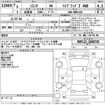 Toyota SIENTA  с аукциона в Японии