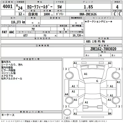 Toyota COROLLA FIELDER  с аукциона в Японии