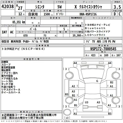 Toyota SIENTA  с аукциона в Японии
