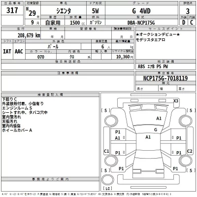 Toyota SIENTA  с аукциона в Японии
