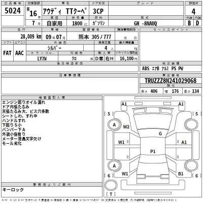 Audi TT  с аукциона в Японии
