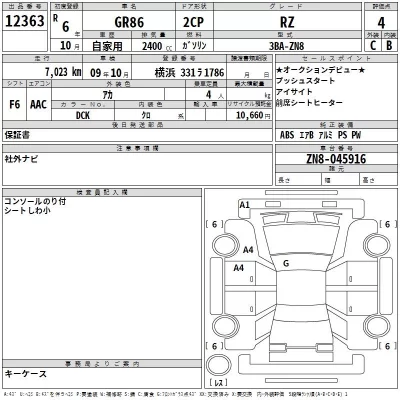 Toyota GT 86  с аукциона в Японии