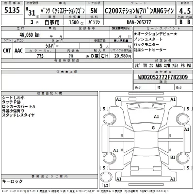 Mercedes-Benz C CLASS WAGON  с аукциона в Японии
