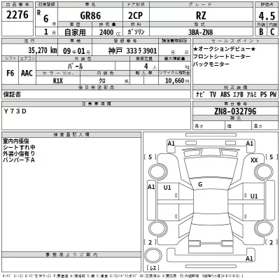 Toyota GT 86  с аукциона в Японии